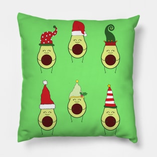 Happy Christmas Avocadoes in Hats Pillow