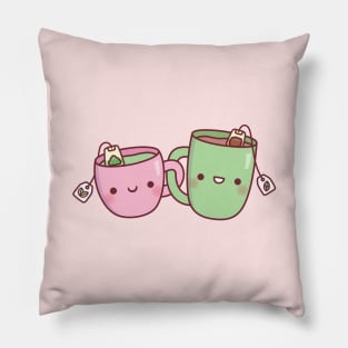 Cute Pink and Green Teacup Funny Best Friends Pillow