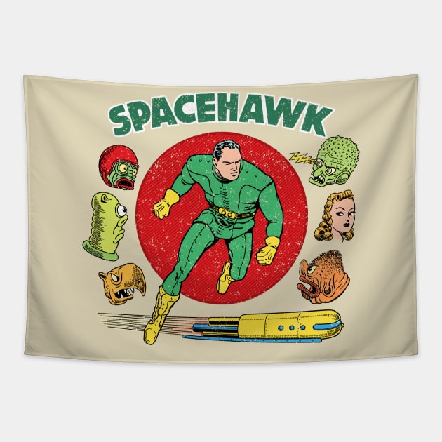 Spacehawk Vintage Art Tapestry by Angel Robot