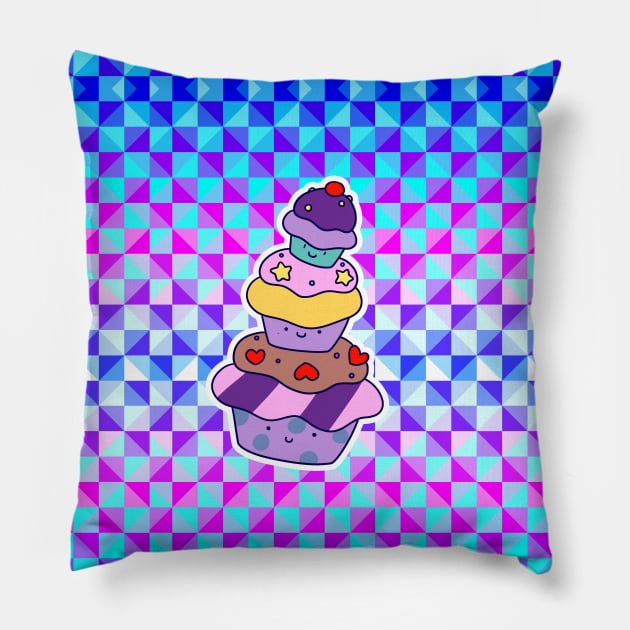 Cupcake Pile Holographic Checkered Pattern Pillow by saradaboru