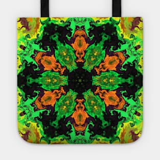 Psychedelic Hippie Flower Green Orange and Yellow Tote