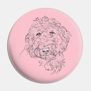 Goldendoodle Dog Sketch Drawing Tee Pin