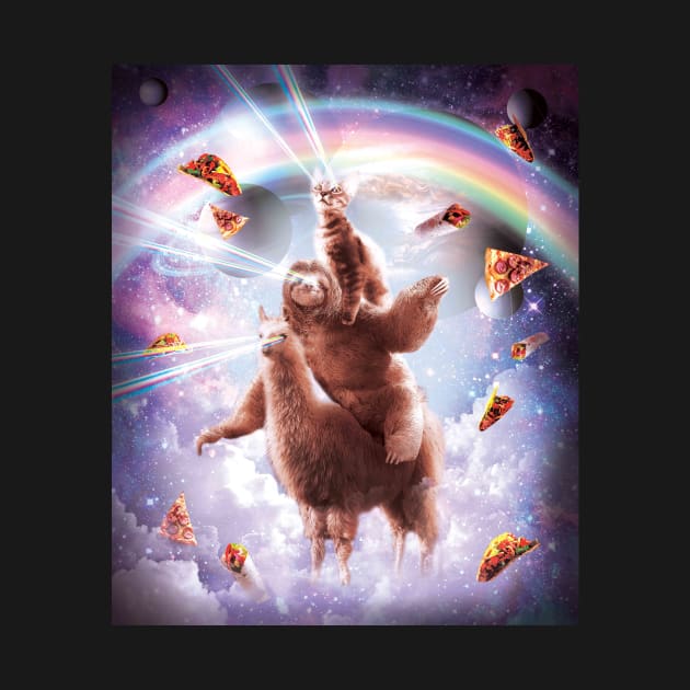 Laser Eyes Space Cat Riding Sloth, Llama - Rainbow by Random Galaxy