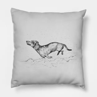 Dachshund, dog lover, daschund in the snow, doggy present, sausage dog Pillow