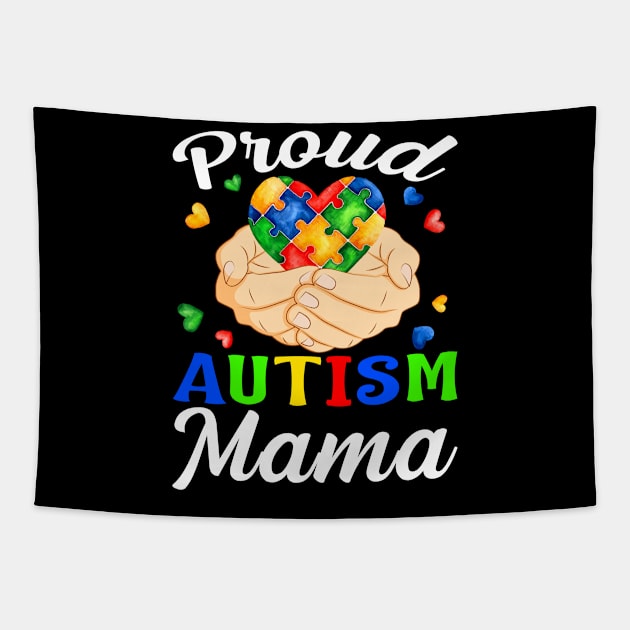 Proud Autism Mama Autism Awareness Heart Tapestry by DerekSpencer