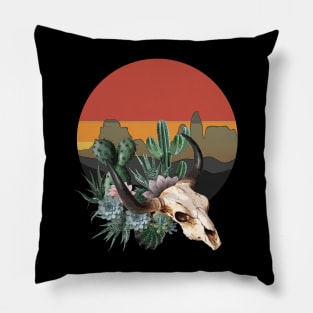 Cow Skull and succulents plant, catus and flowers, sunset on desert cactus Pillow