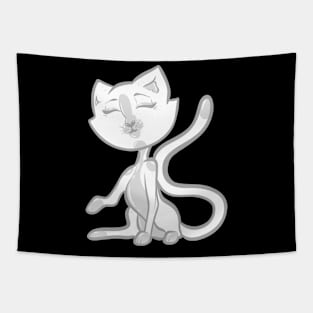 Grayscale Happy Cat Tapestry