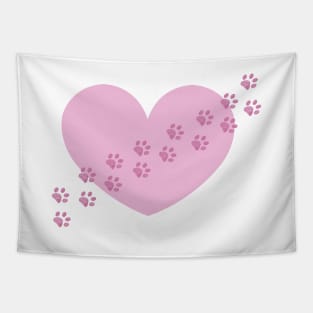 Pink cute heart with doodle paw prints Tapestry