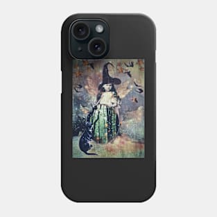 The Little Witch cat, magic stars, vintage mirror Phone Case