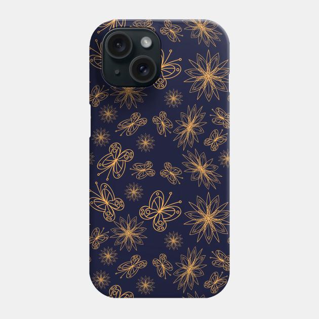 floral pattern with leaves and flowers linocut style Phone Case by Eskimos