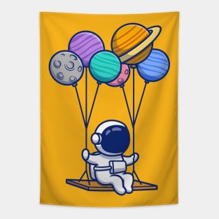 Cute Astronaut Swinging With Planets Tapestry