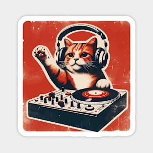 Funny Cute Deejay House Cat Retro Vintage Magnet