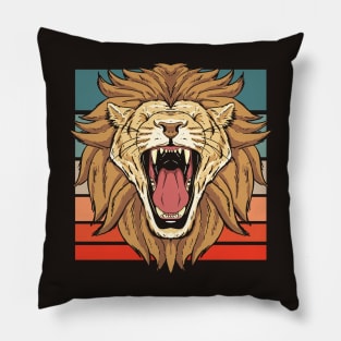 Retro Roaring Lion Cartoon Pillow