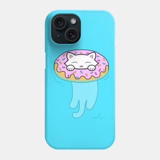 Cute white kitten swimming in a pool with water donut Phone Case