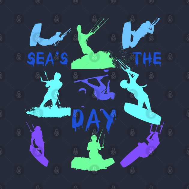 Kitesurfer Silhouette Pattern With Seas The Day Quote by taiche