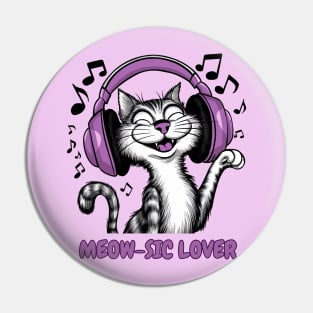 Music Lover Cat with Earphones | Groovy Feline Music Enthusiast Design Pin