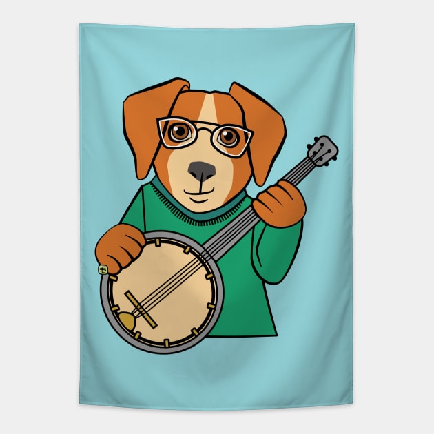 Dog Playing Banjo Music Tapestry by Sue Cervenka