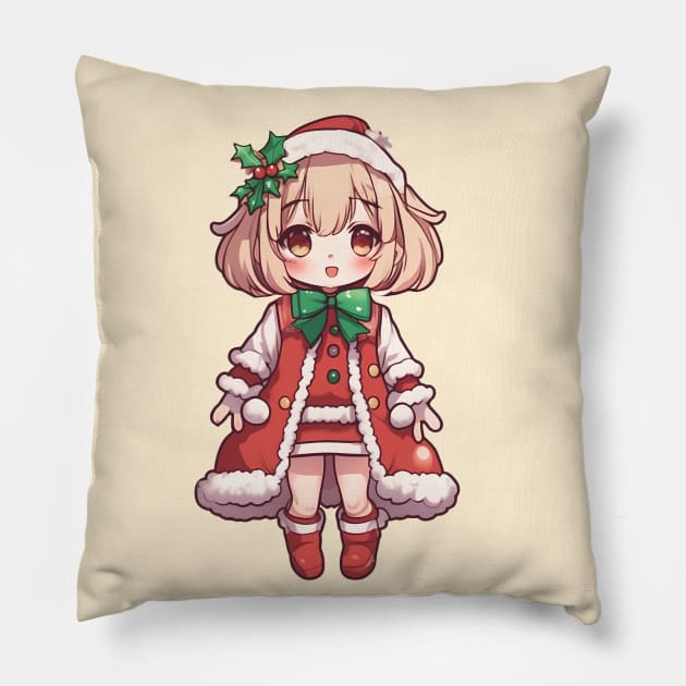 Cute anime christmas girl Pillow by InkPulse