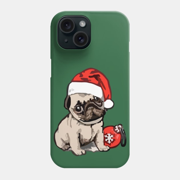 Pug and Christmas tree toy Phone Case by stripedbeetlee