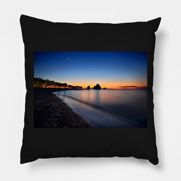 Night falling at Avlonas beach Pillow by Cretense72