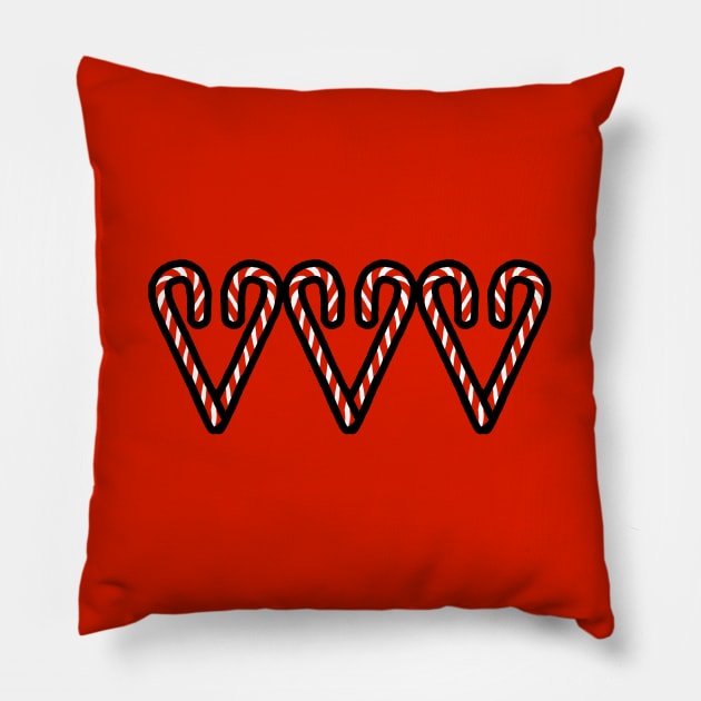 Christmas Candy Cane Hearts Pillow by ellenhenryart