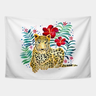 Tropical Leopard - Red Tapestry