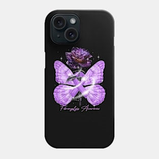 Butterfly Fibromyalgia Ribbon Awareness Rose Phone Case