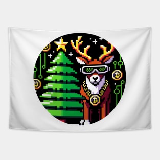 8-Bit Cyberpunk Reindeer - Futuristic Bitcoin Christmas Design Tapestry