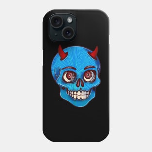 Blue striped skull with red devil’s horns Phone Case