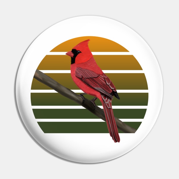 jz.birds Northern Cardinal Bird Art Pin by jzbirds