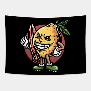 Cartoon Lemon Surfer Tapestry