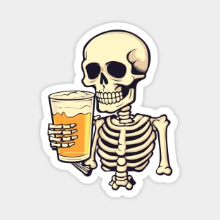 Skeleton drinks beer. Magnet