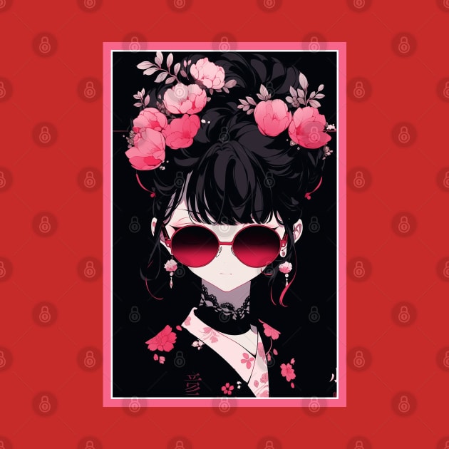 Aesthetic Anime Girl Pink Rosa Black | Quality Aesthetic Anime Design | Premium Chibi Manga Anime Art by AlNoah