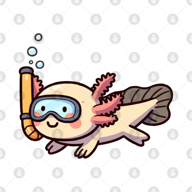 Cute Axolotl Snorkeling by fikriamrullah