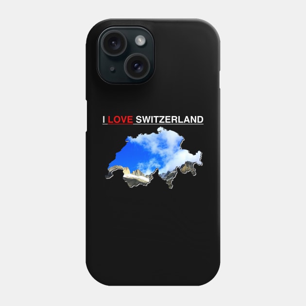 I Love Switzerland Map Mountains over Rhone Glacier Phone Case by PathblazerStudios