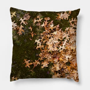 Orange Leaves On Mossy Green Grass - Alternative Pillow