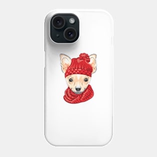 Chihuahua breed in knitted hat and scarf Phone Case