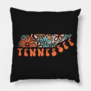Tennessee State Design | Artist Designed Illustration Featuring Tennessee State Filled With Retro Flowers with Retro Hand-Lettering Pillow