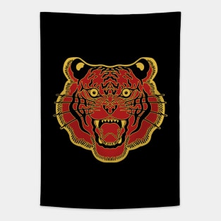 Red and Gold Traditional Tiger Face Tapestry