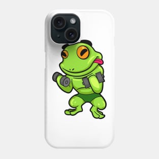 Frog at Biceps training with Dumbbells Phone Case