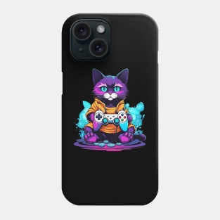 Gamer cat anime style colorful kitty Phone Case