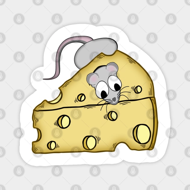 Cartoon Mouse Stuck in Swiss Cheese Magnet by Roly Poly Roundabout