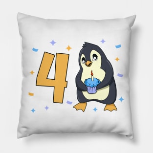 I am 4 with penguin - kids birthday 4 years old Pillow