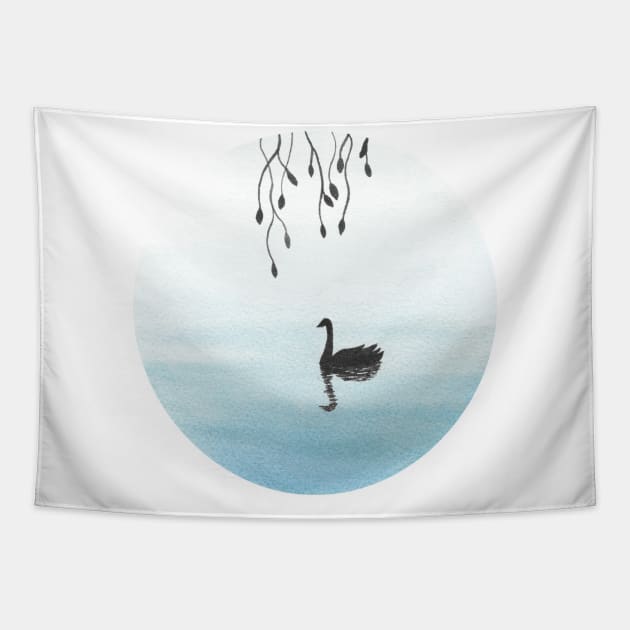 Watercolor swan Tapestry by RosanneCreates