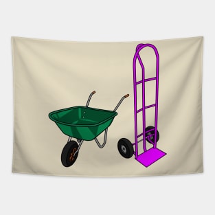 Wheelbarrow & hand trolley cartoon illustration Tapestry