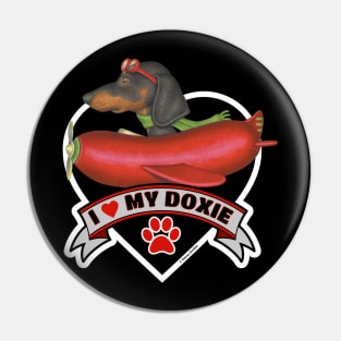 Funny Cute I Love My Doxie Dachshund Dog Heart Design Pin