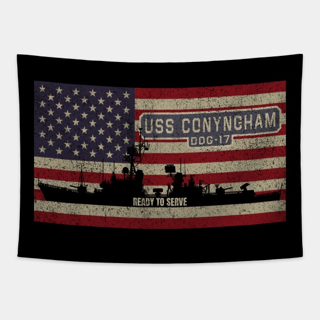 Conyngham DDG-17 Guided Missile Destroyer Ship USA American Flag Tapestry by Battlefields