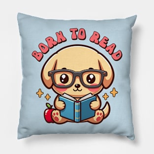 Born to Read Labrador Puppy Reading Book Kawaii Bookish Pillow