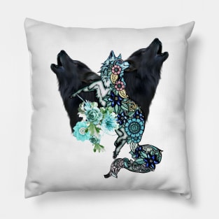 Wonderful elegant fox with flowers and wolves Pillow