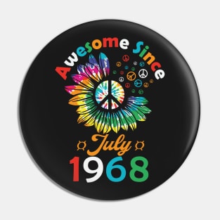 Funny Birthday Quote, Awesome Since July 1968, Retro Birthday Pin